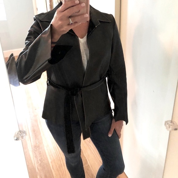 Joie Genuine Leather Belted Blazer Jacket – Black - Picture 4 of 13